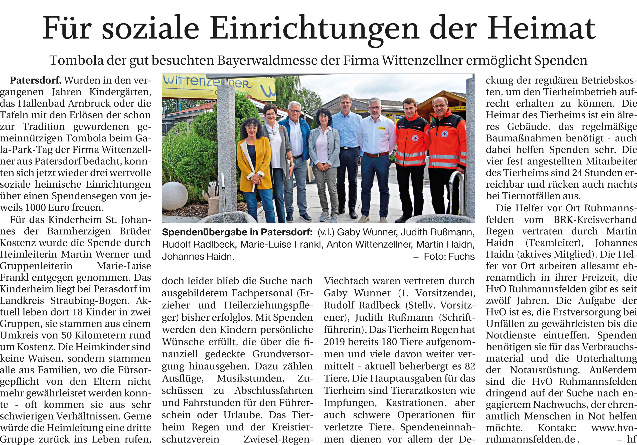 Viechtacher Bayerwald-Bote GaLaPark-Tag Spendenaktion 2019